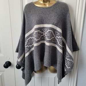 +BERYLL 100% Cashmere Poncho Ruana Topper Gray O/S One Size